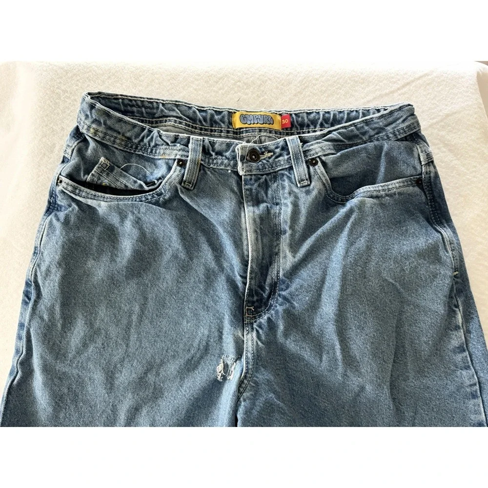 Vintage 90's Empyre Men's Blue Denim Patch Jorts Baggy Skater Grunge Size 30